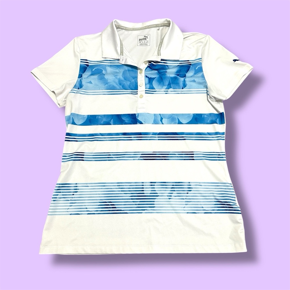 Puma Women's Short Sleeve Polo - White and Blue
